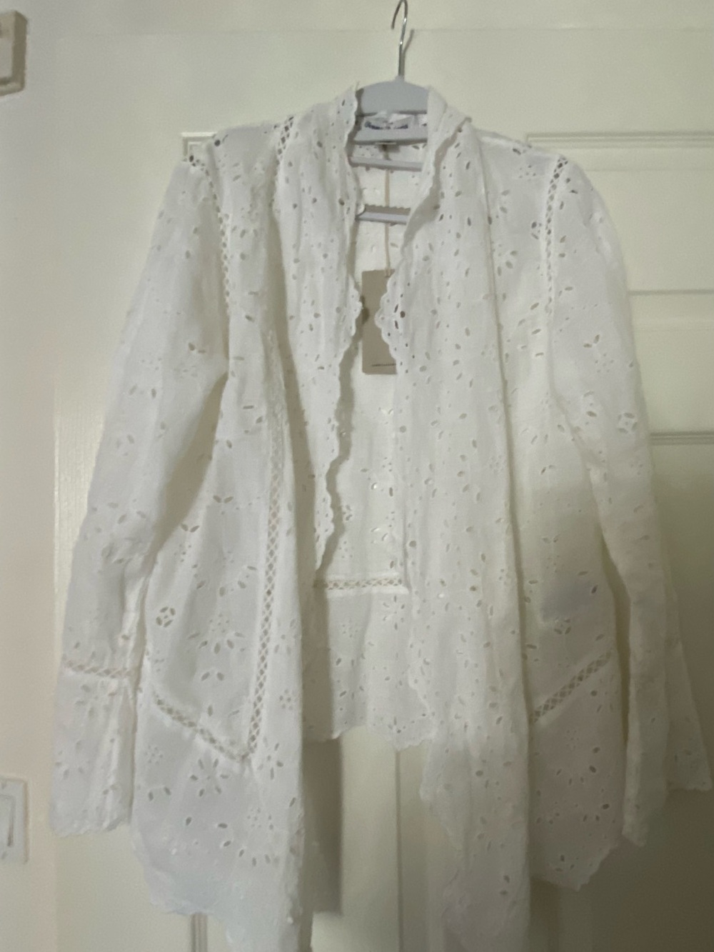 Tommy Bahama White Eyelet Lace Long Sleeve Cardigan 100% linen